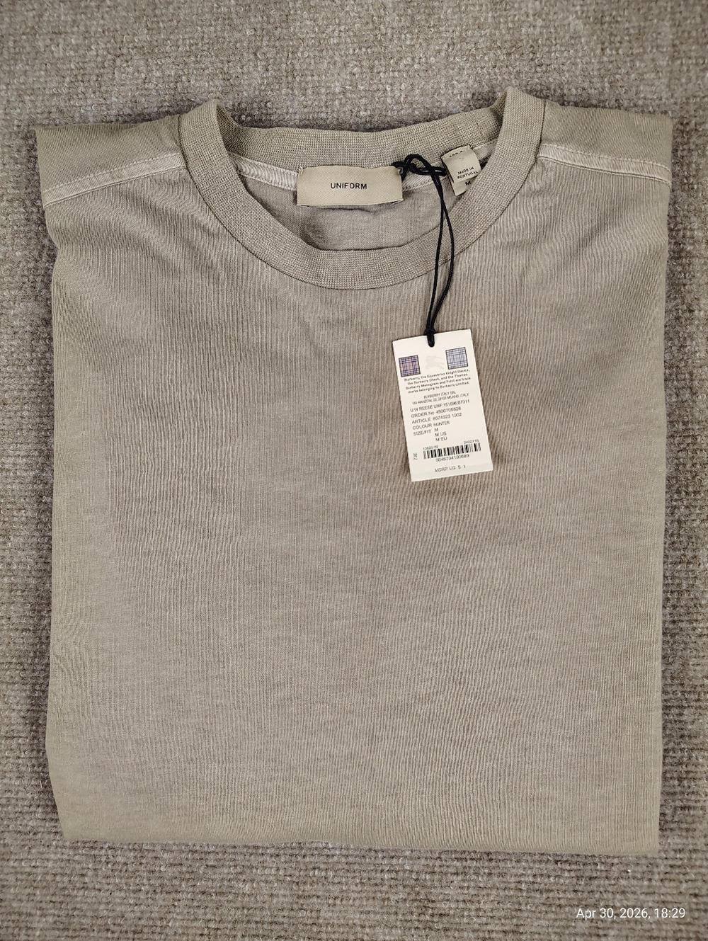 Men's Burberry Uniform Long Sleeve Taupe/Hunter Shirt Cotton Sz Small